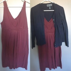 Ann Taylor loft Jersey Dress Burgundy Sleeveless L